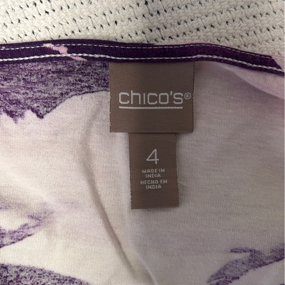 Chico's Women’s Size 4(XXL) Elegant Purple Pink cream Top 3/4 bell fringe sleeve - Picture 4 of 11